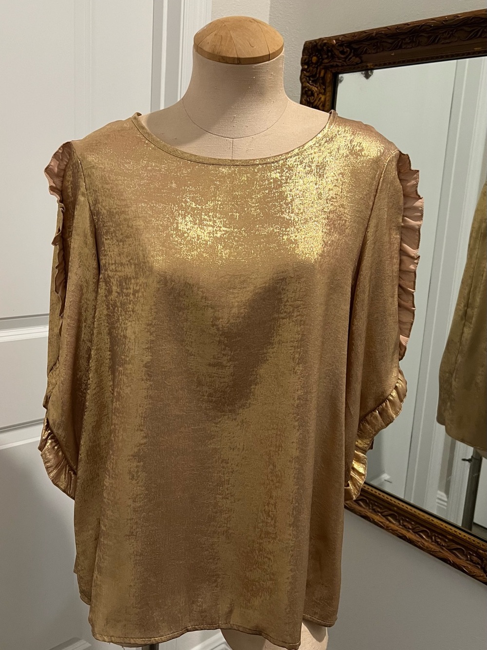 Shimmery Gold Ruffle Sleeve Blouse